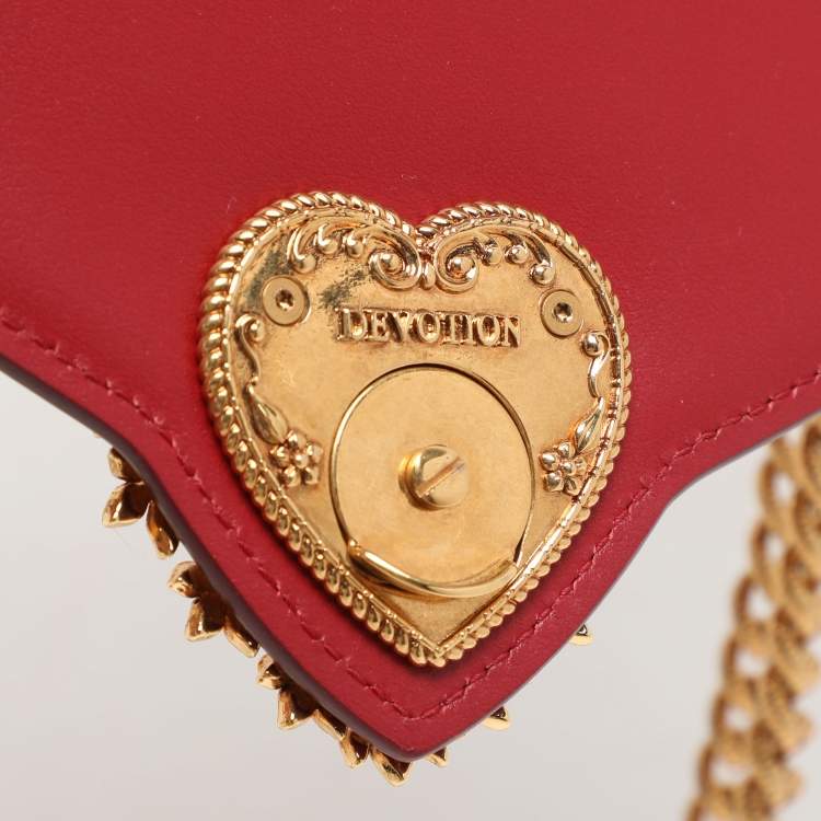 Pre Owned Dolce & Gabbana Red Leather Devotion Wallet On Chain
