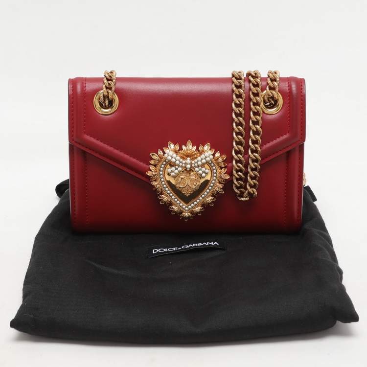 Pre Owned Dolce & Gabbana Red Leather Devotion Wallet On Chain