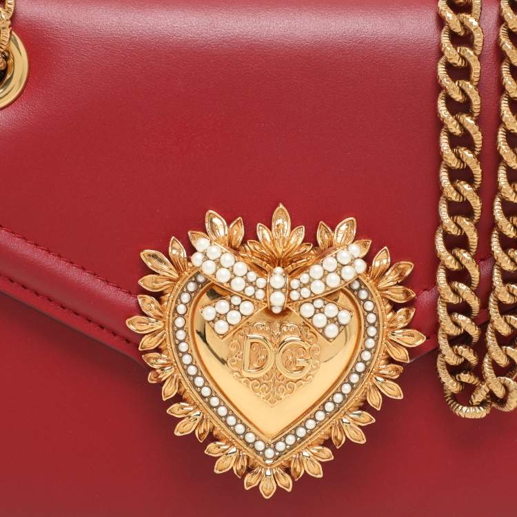 Pre Owned Dolce & Gabbana Red Leather Devotion Wallet On Chain