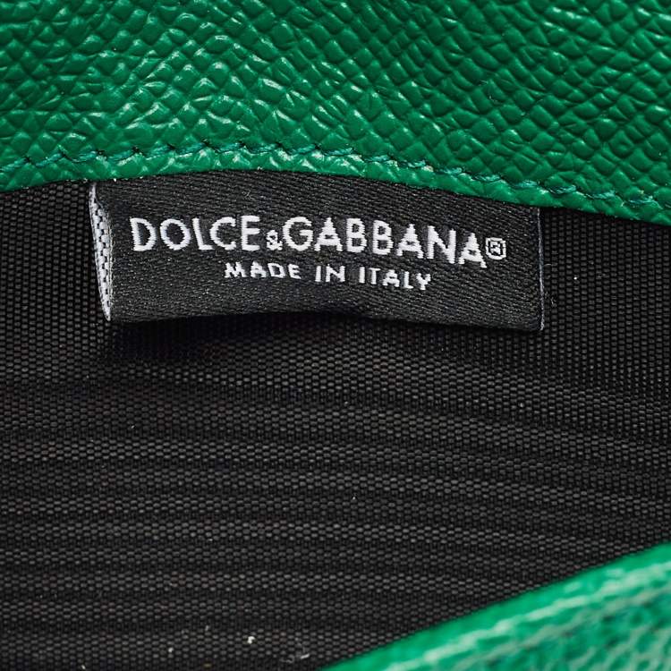 Pre Owned Dolce & Gabbana Green Leaf Print Leather Miss Sicily Von Wallet On Chain