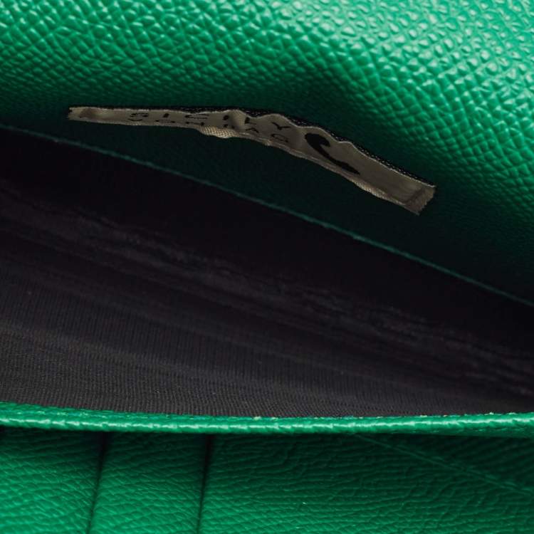 Pre Owned Dolce & Gabbana Green Leaf Print Leather Miss Sicily Von Wallet On Chain