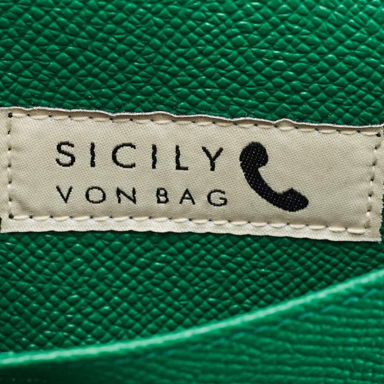Pre Owned Dolce & Gabbana Green Leaf Print Leather Miss Sicily Von Wallet On Chain