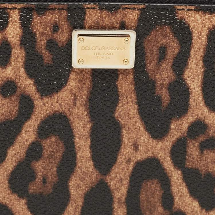 Pre Owned Dolce & Gabbana Beige/Black Leopard Print Coated Canvas Zip Continental Wallet