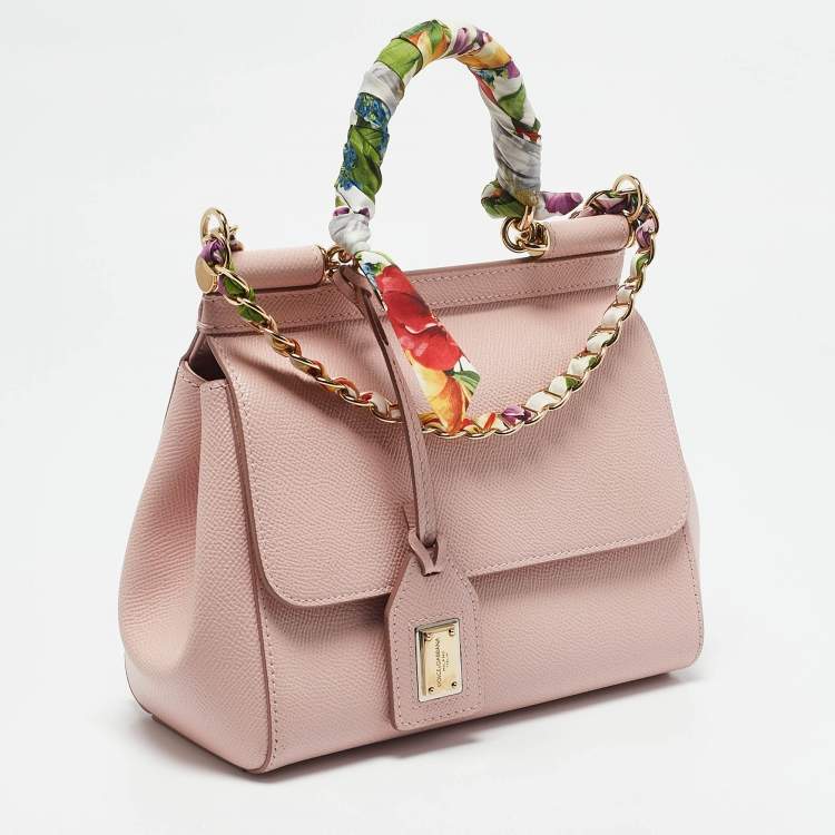 Pre Owned Dolce & Gabbana Pink Leather Small Scarf Miss Sicily Top Handle Bag