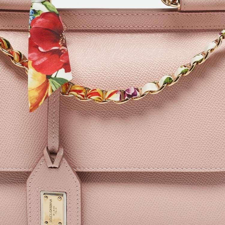 Pre Owned Dolce & Gabbana Pink Leather Small Scarf Miss Sicily Top Handle Bag