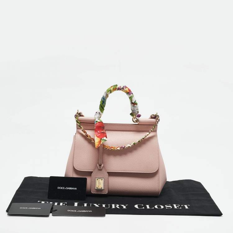 Pre Owned Dolce & Gabbana Pink Leather Small Scarf Miss Sicily Top Handle Bag
