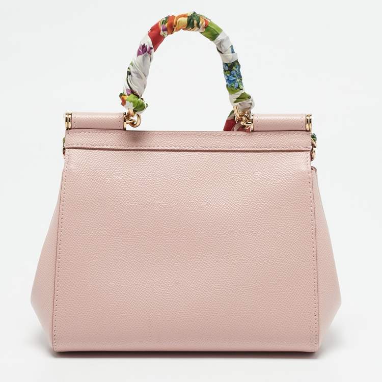 Pre Owned Dolce & Gabbana Pink Leather Small Scarf Miss Sicily Top Handle Bag