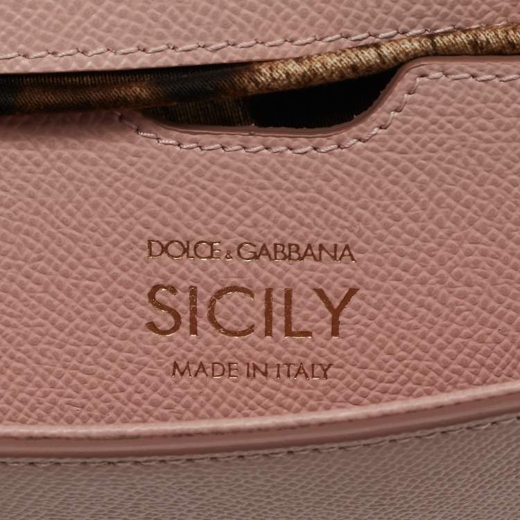 Pre Owned Dolce & Gabbana Pink Leather Small Scarf Miss Sicily Top Handle Bag