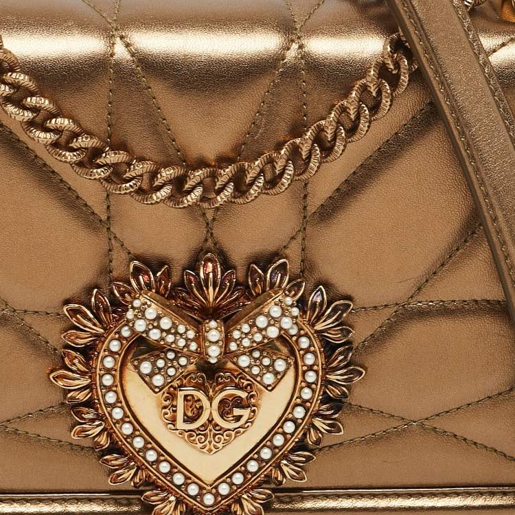 Pre Owned Dolce & Gabbana Gold Quilted Leather Medium Devotion Shoulder Bag