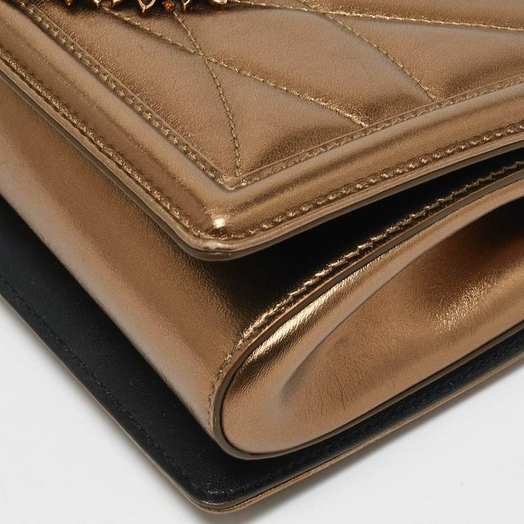 Pre Owned Dolce & Gabbana Gold Quilted Leather Medium Devotion Shoulder Bag