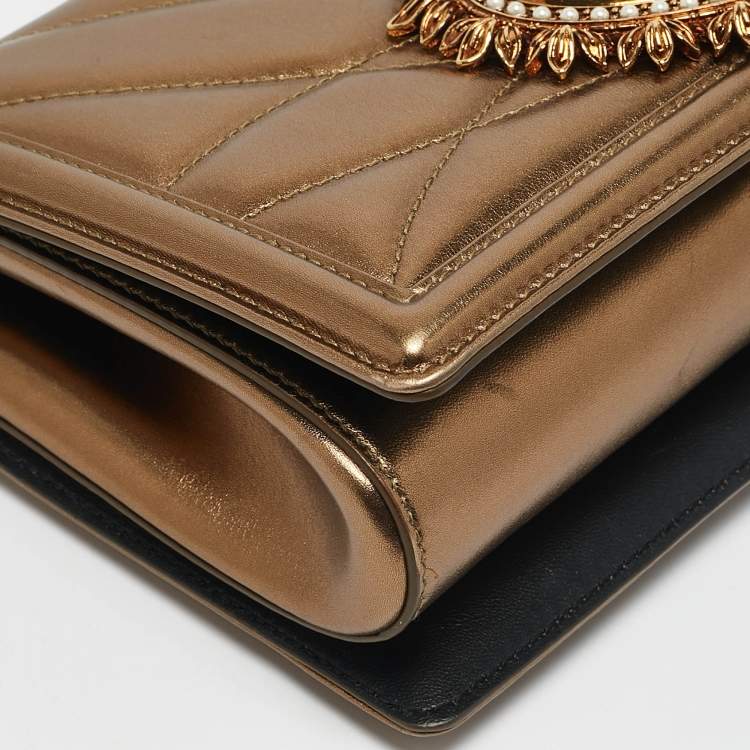 Pre Owned Dolce & Gabbana Gold Quilted Leather Medium Devotion Shoulder Bag