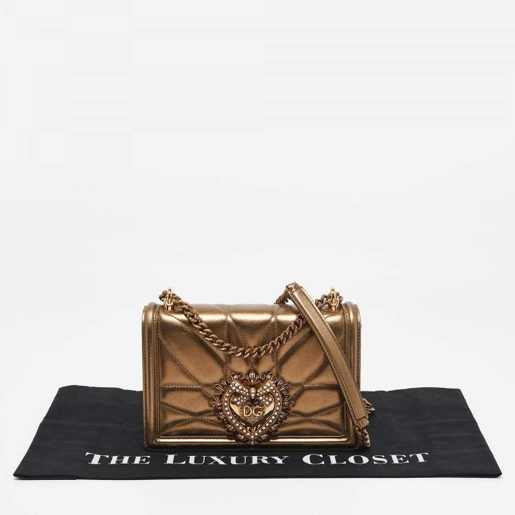 Pre Owned Dolce & Gabbana Gold Quilted Leather Medium Devotion Shoulder Bag