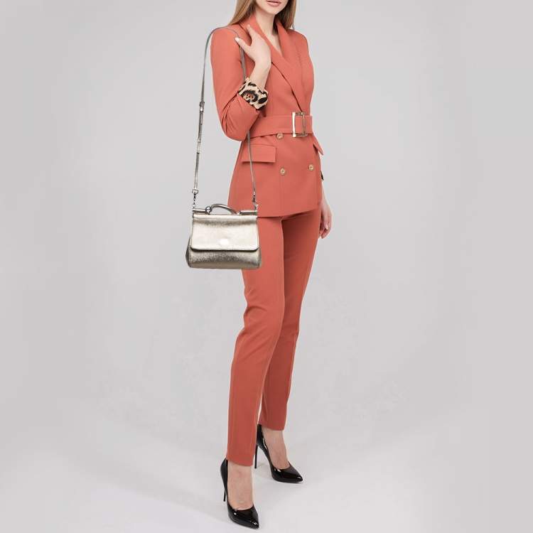 مملوكة مسبقًا Dolce & Gabbana Metallic Leather Small Miss Sicily Top Handle Bag