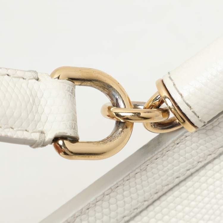 Pre Owned Dolce & Gabbana White Lizard Embossed Leather Medium Miss Sicily Top Handle Bag
