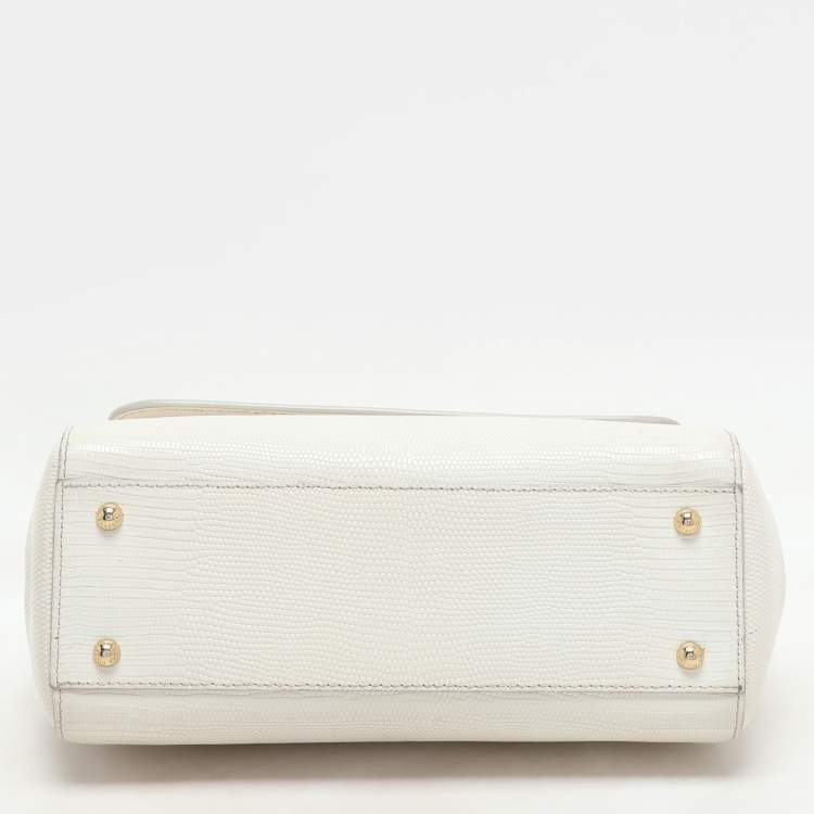 Pre Owned Dolce & Gabbana White Lizard Embossed Leather Medium Miss Sicily Top Handle Bag