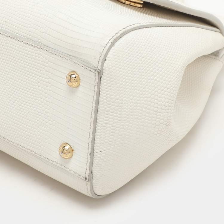 Pre Owned Dolce & Gabbana White Lizard Embossed Leather Medium Miss Sicily Top Handle Bag