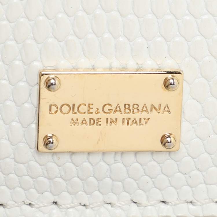 Pre Owned Dolce & Gabbana White Lizard Embossed Leather Medium Miss Sicily Top Handle Bag
