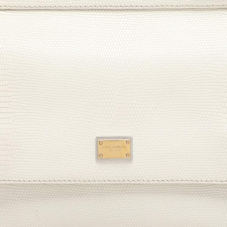 Pre Owned Dolce & Gabbana White Lizard Embossed Leather Medium Miss Sicily Top Handle Bag