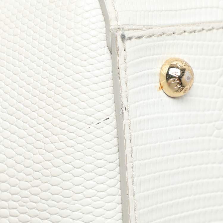 Pre Owned Dolce & Gabbana White Lizard Embossed Leather Medium Miss Sicily Top Handle Bag