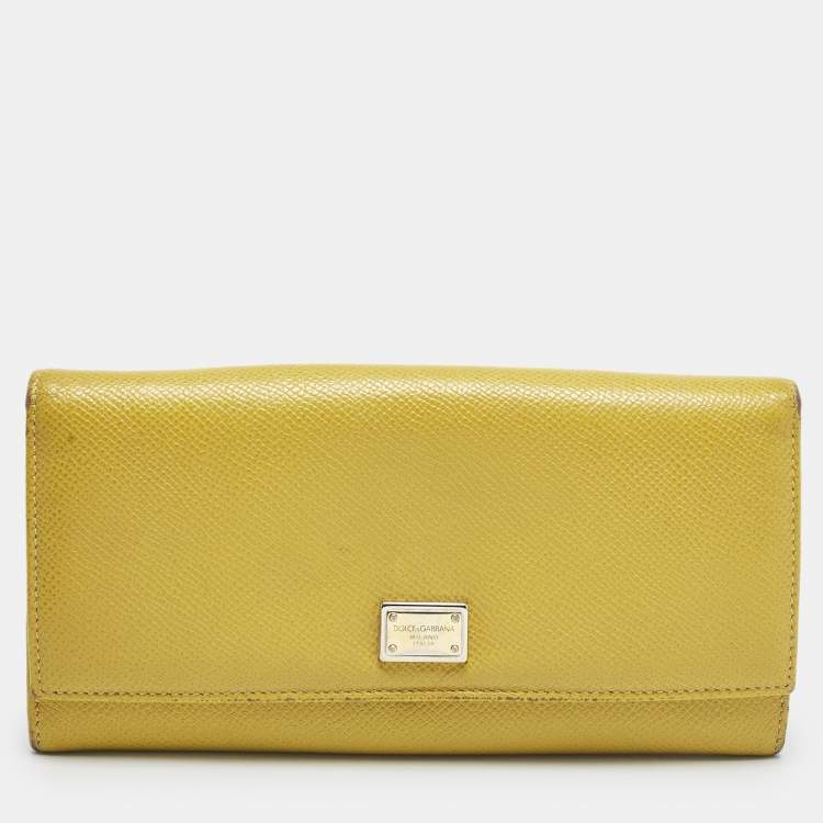 Pre Owned Dolce & Gabbana Yellow Leather Flap Continental Wallet