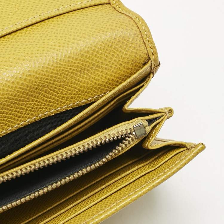 Pre Owned Dolce & Gabbana Yellow Leather Flap Continental Wallet