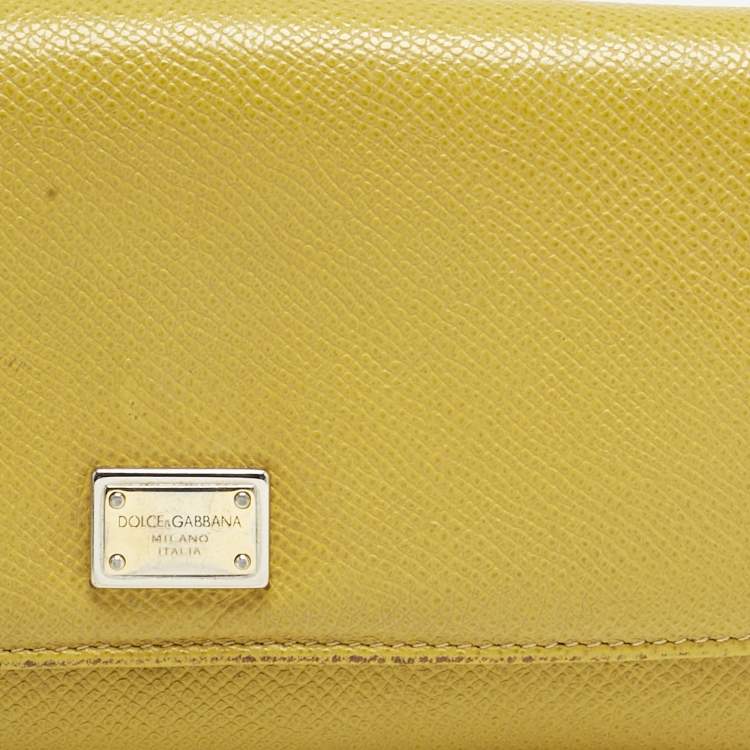 Pre Owned Dolce & Gabbana Yellow Leather Flap Continental Wallet
