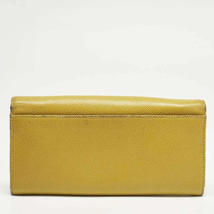 Pre Owned Dolce & Gabbana Yellow Leather Flap Continental Wallet