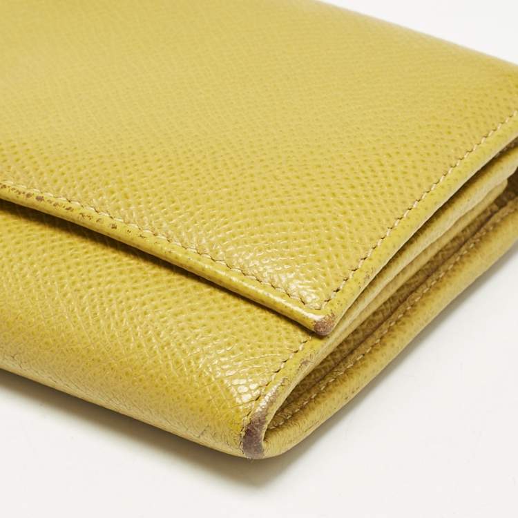 Pre Owned Dolce & Gabbana Yellow Leather Flap Continental Wallet