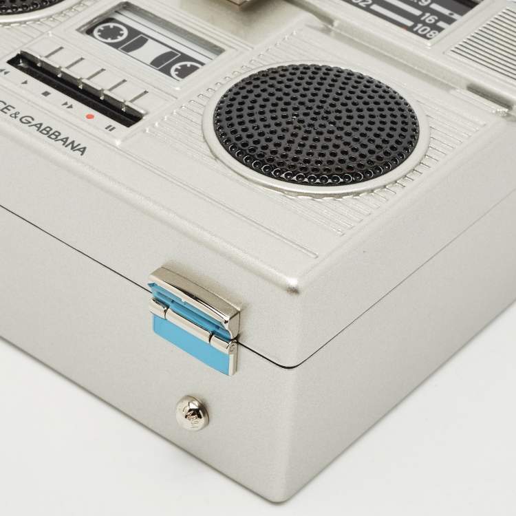 Pre Owned Dolce & Gabbana Grey/Black Acrylic and Snakeskin Trim Radio Boom Box Top Handle Bag