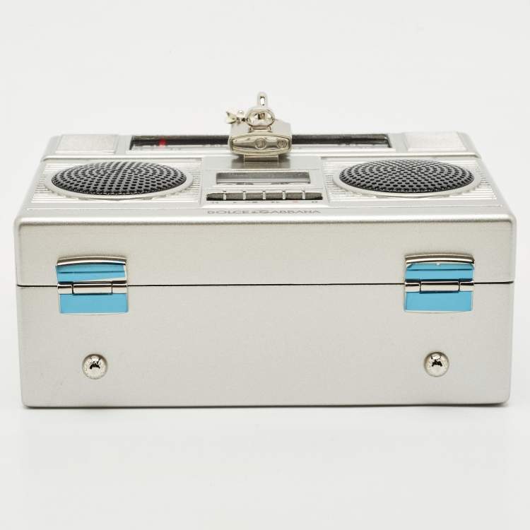 Pre Owned Dolce & Gabbana Grey/Black Acrylic and Snakeskin Trim Radio Boom Box Top Handle Bag