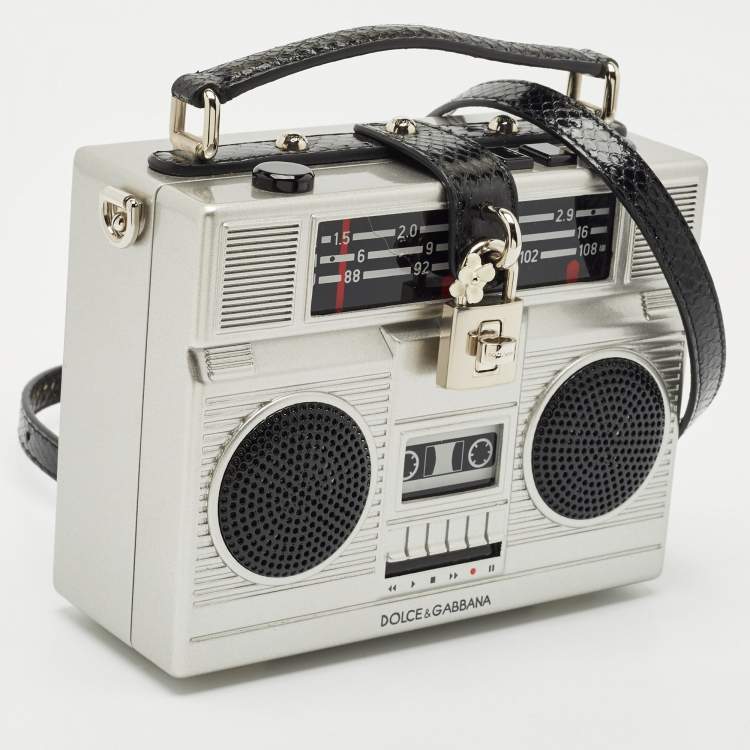 Pre Owned Dolce & Gabbana Grey/Black Acrylic and Snakeskin Trim Radio Boom Box Top Handle Bag