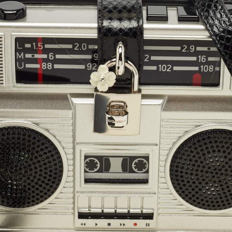 Pre Owned Dolce & Gabbana Grey/Black Acrylic and Snakeskin Trim Radio Boom Box Top Handle Bag