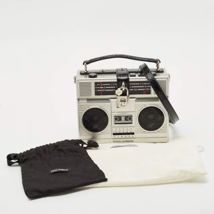 Pre Owned Dolce & Gabbana Grey/Black Acrylic and Snakeskin Trim Radio Boom Box Top Handle Bag
