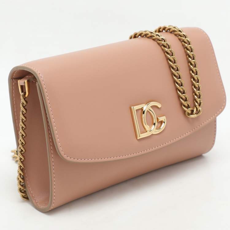 مملوكة مسبقًا Dolce & Gabbana Nude Pink Leather DG Wallet On Chain
