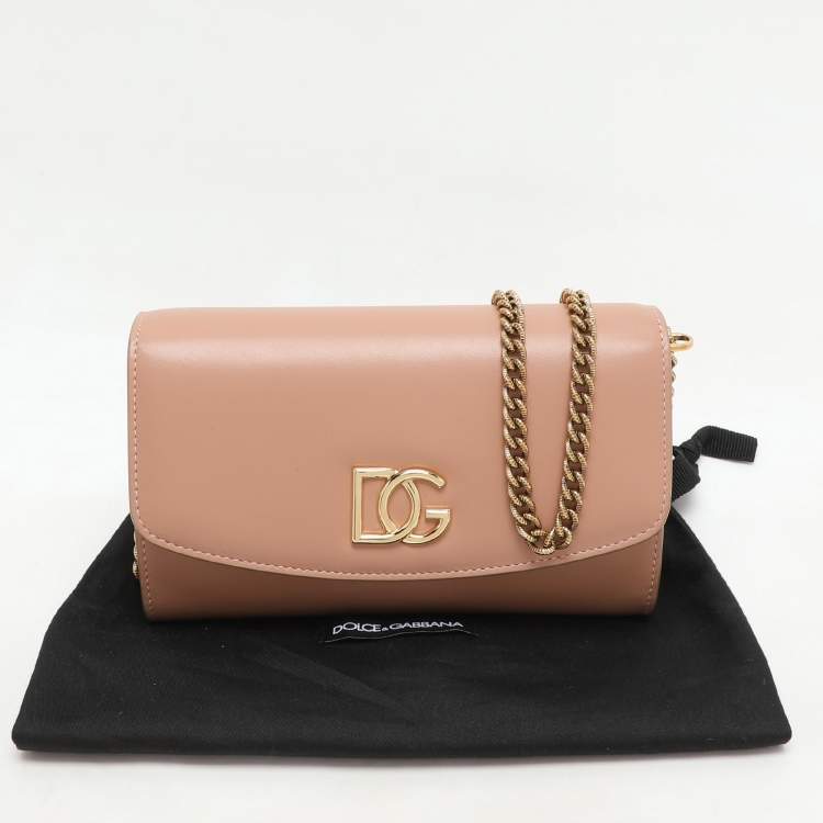 مملوكة مسبقًا Dolce & Gabbana Nude Pink Leather DG Wallet On Chain