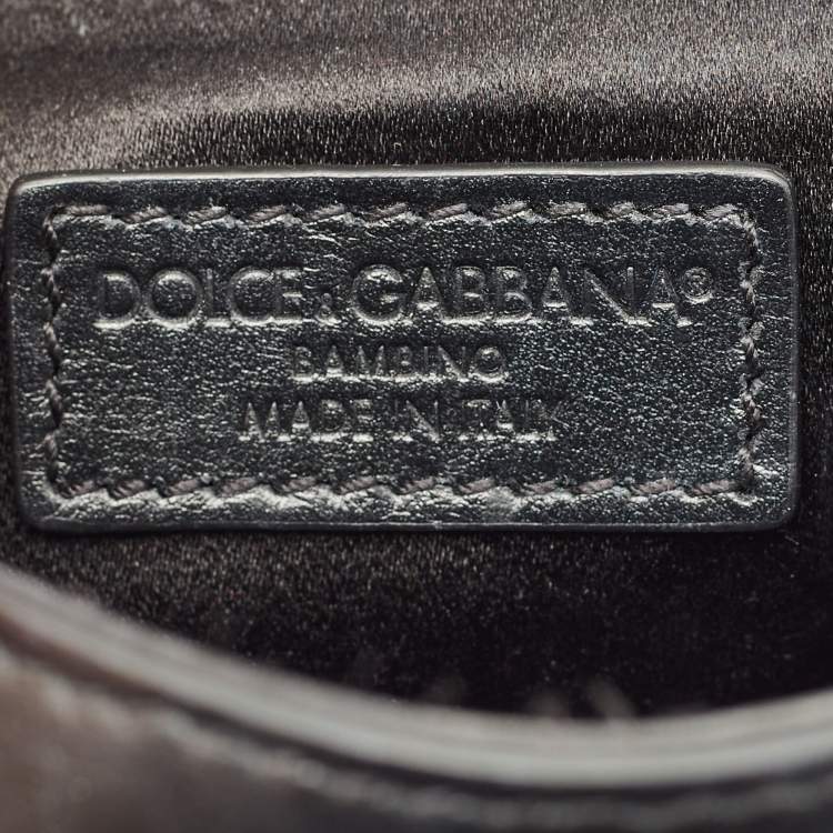 Pre Owned Dolce & Gabbana Bambino Black Leather Logo Studded Flap Crossbody Bag