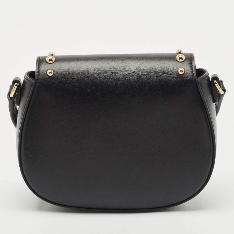 Pre Owned Dolce & Gabbana Bambino Black Leather Logo Studded Flap Crossbody Bag