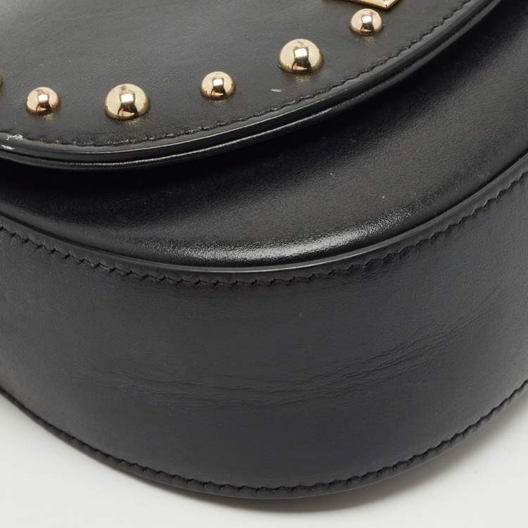 Pre Owned Dolce & Gabbana Bambino Black Leather Logo Studded Flap Crossbody Bag