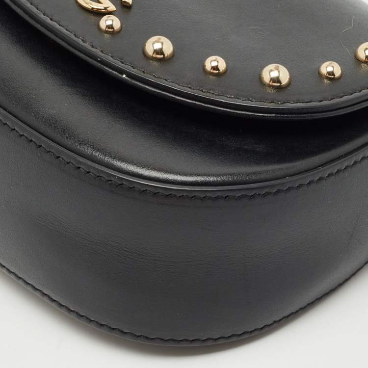 Pre Owned Dolce & Gabbana Bambino Black Leather Logo Studded Flap Crossbody Bag
