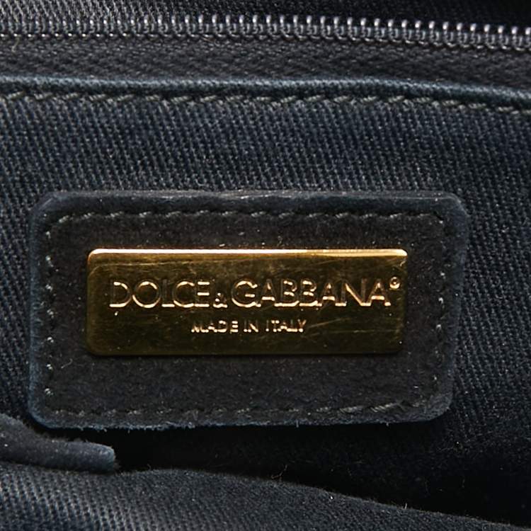 Pre Owned Dolce & Gabbana Black Crochet and Snakeskin Large Miss Sicily Top Handle Bag
