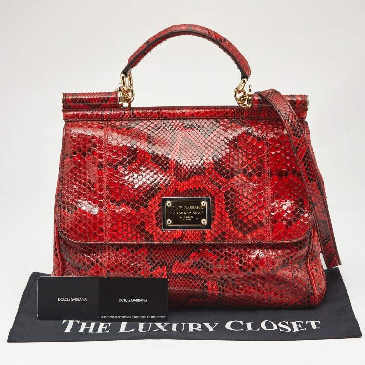 Pre Owned Dolce & Gabbana Red Python Large Miss Sicily Top Handle Bag