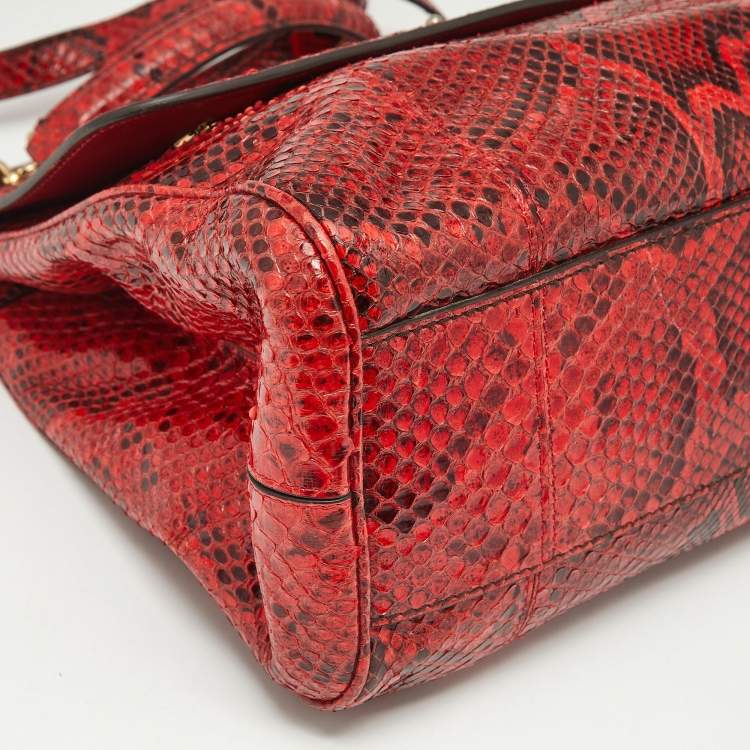 Pre Owned Dolce & Gabbana Red Python Large Miss Sicily Top Handle Bag