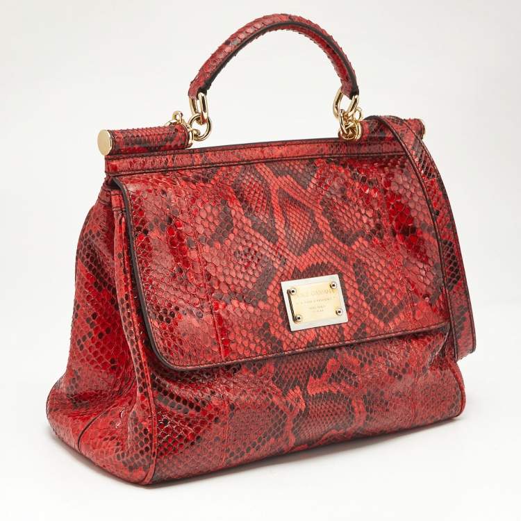 Pre Owned Dolce & Gabbana Red Python Large Miss Sicily Top Handle Bag