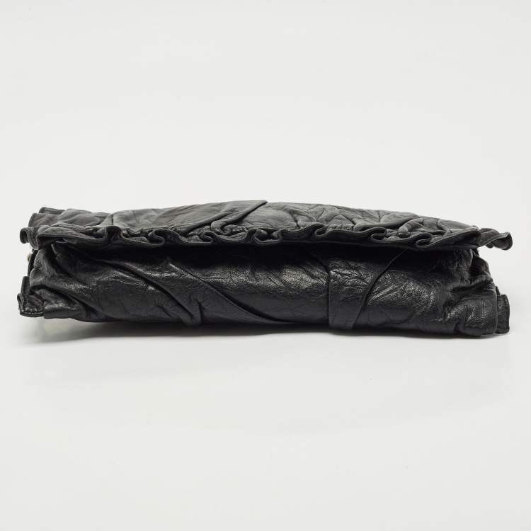 Pre Owned Dolce & Gabbana Black Pleated Leather Chain Clutch