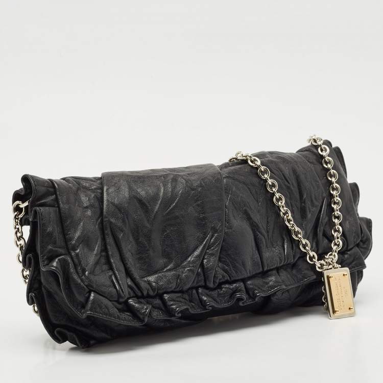 Pre Owned Dolce & Gabbana Black Pleated Leather Chain Clutch