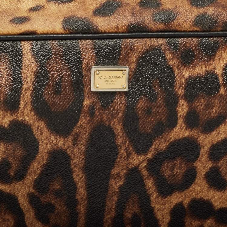 Pre Owned Dolce & Gabbana Brown Leopard Print Coated Canvas Chain Shoulder Bag