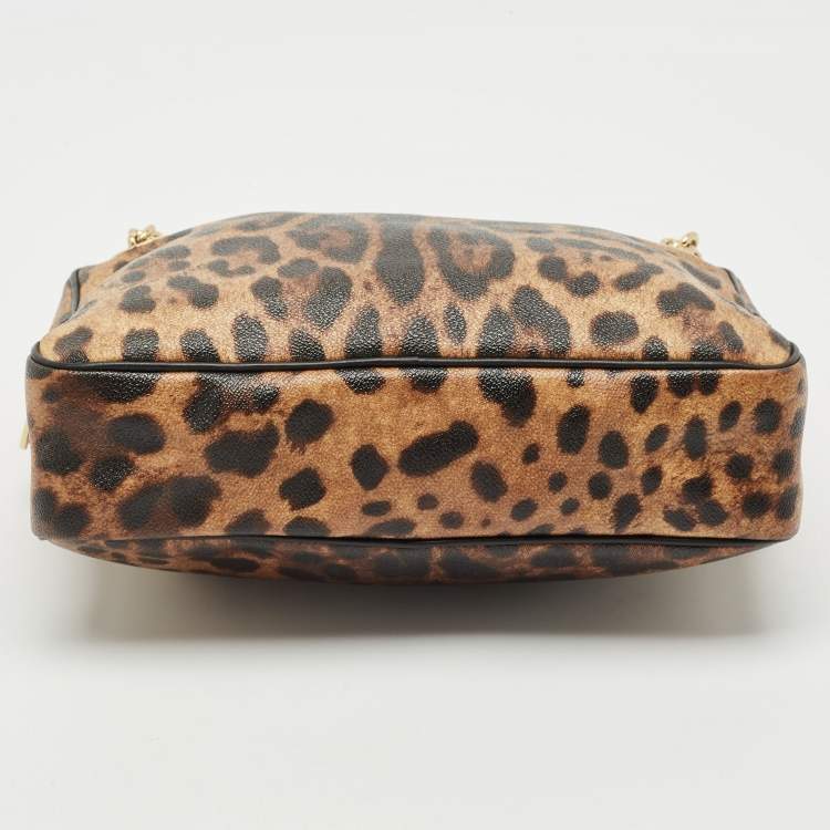 Pre Owned Dolce & Gabbana Brown Leopard Print Coated Canvas Chain Shoulder Bag