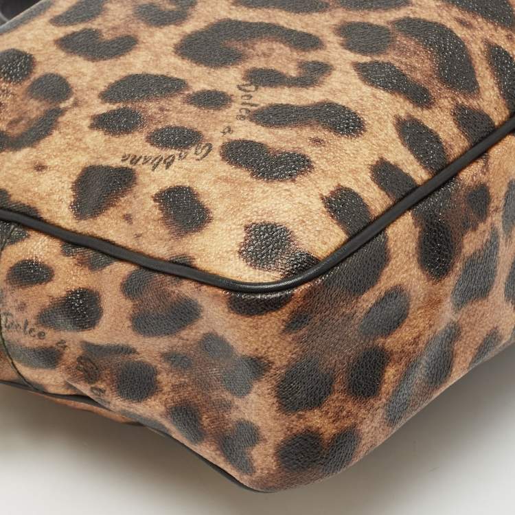 Pre Owned Dolce & Gabbana Brown Leopard Print Coated Canvas Chain Shoulder Bag