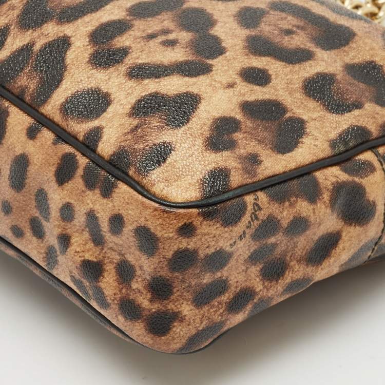 Pre Owned Dolce & Gabbana Brown Leopard Print Coated Canvas Chain Shoulder Bag