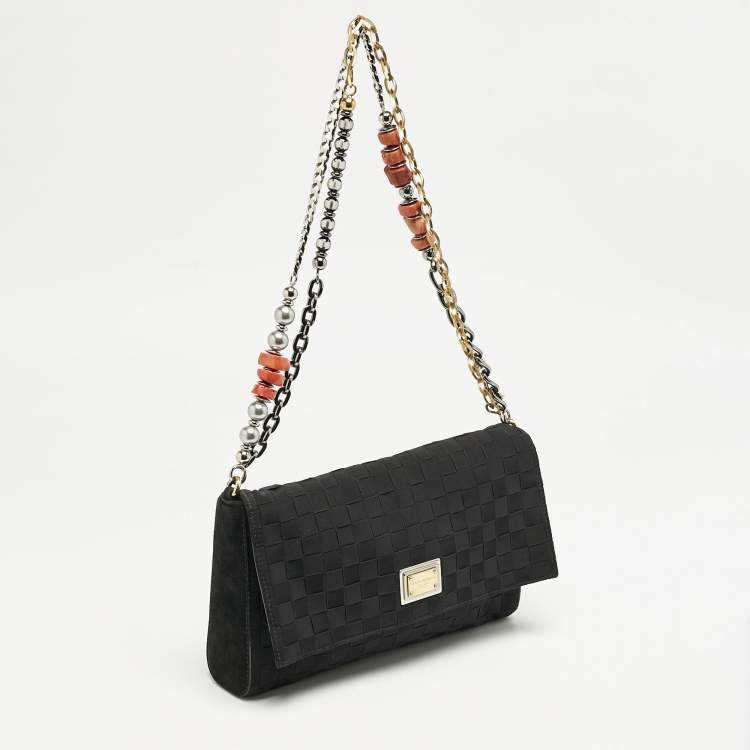 Pre Owned Dolce & Gabbana Black Woven Fabric and Suede Miss Charles Shoulder Bag